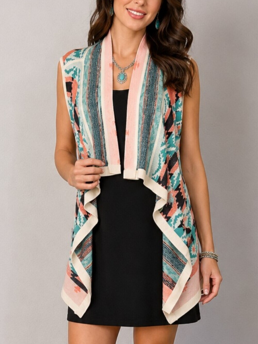 GIDDY UP GLAMOUR Southwestern Cowgirl Draped Sleeveless Mohair Cardigan